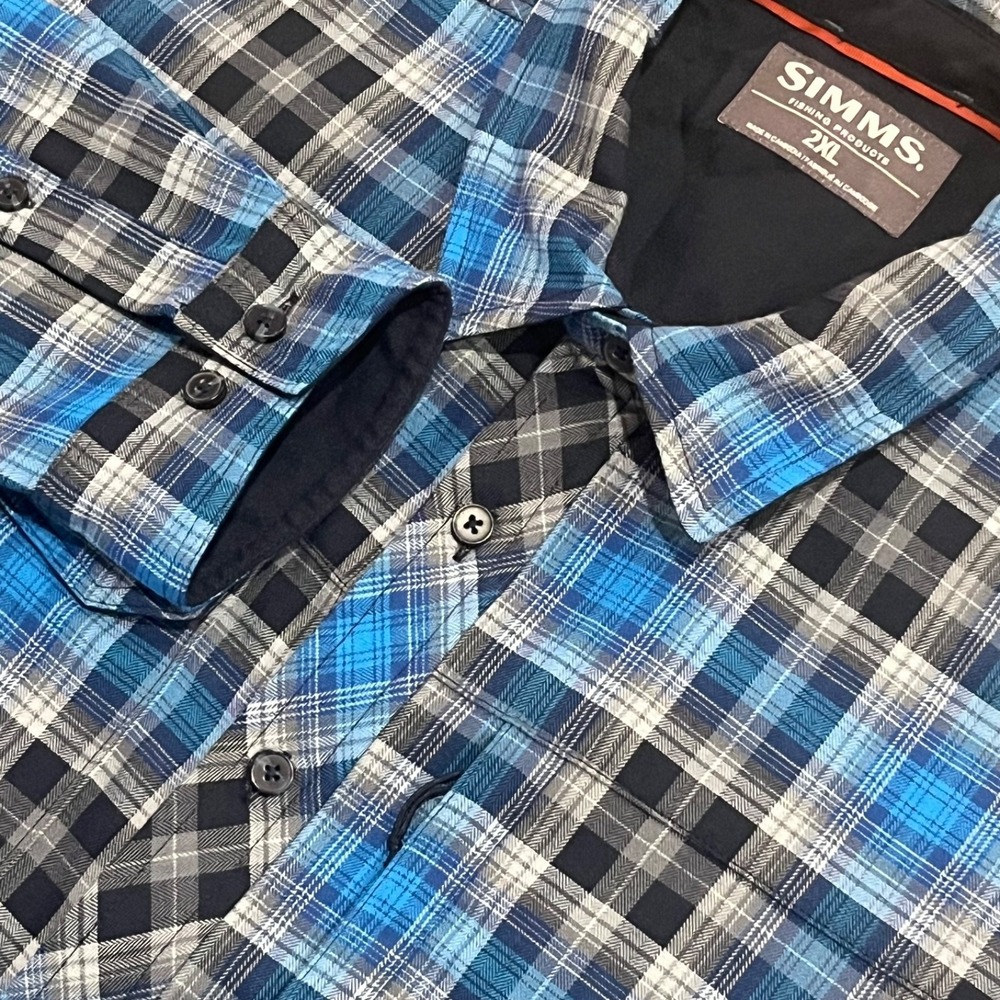 Simms Shacket Shirt Jacket Mens 2XL Flannel Lined Blue Plaid NWOT